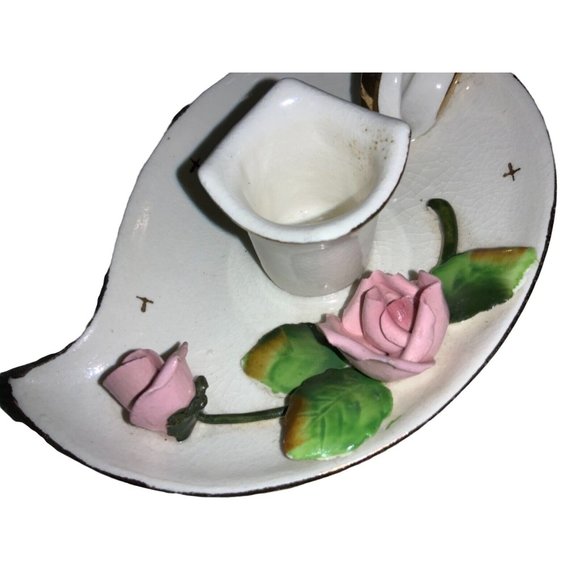 Lefton Christmas Candle stick holder Set of 2 Japan- Pink Rose Vintage - Picture 3 of 9